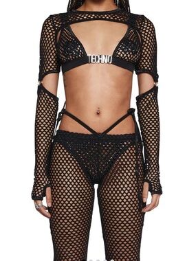 Club Exx Techno Fantasy O-Ring Fishnet Shrug Top, L (BNWT)